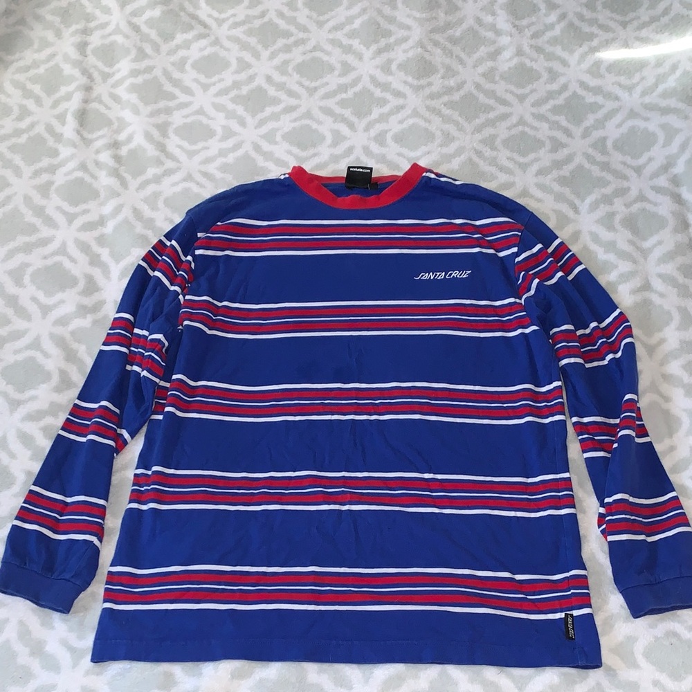 Santa Cruz Vibrant Blue and Red Striped Tee Size Medium